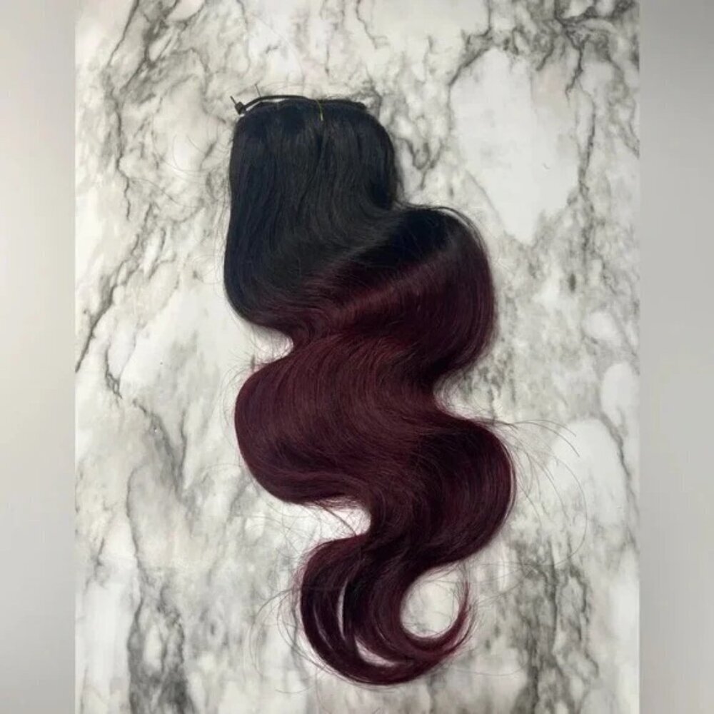 18  Inch Ombre Body Wave Black & Burgundy Clip in hair extensions. - Picture 2 of 4